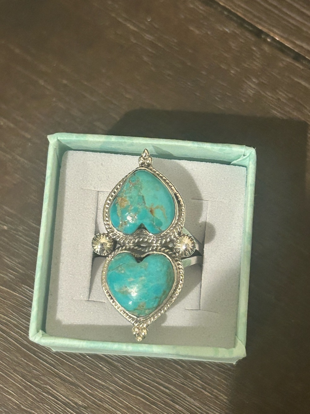 Turquoise Double Heart Sterling silver Ring